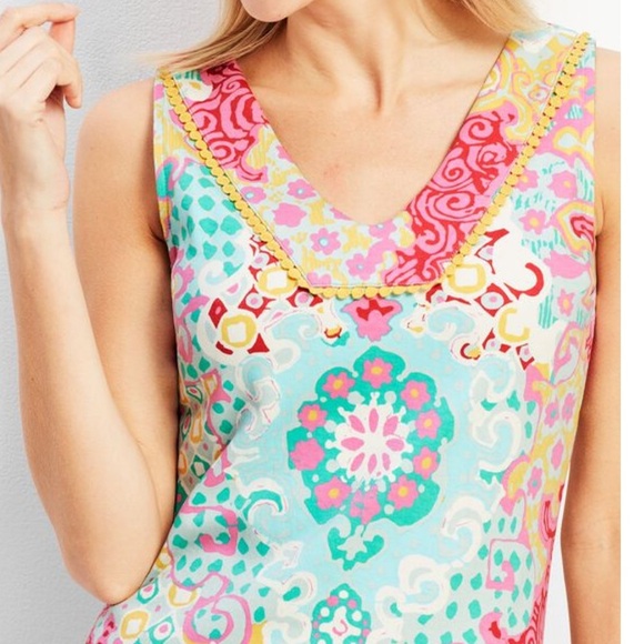 Talbots Medallion Interlock Shift Dress M Colorful Floral Sleeveless Summer - Picture 3 of 11